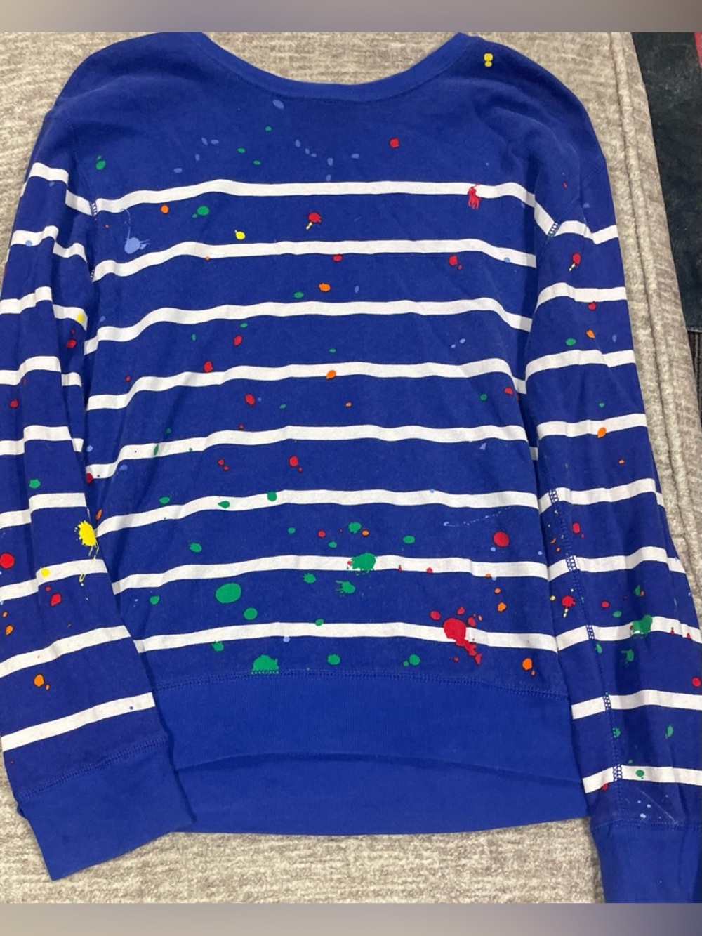 Polo by Ralph Lauren Royal Blue Striped Crewneck with Multicolor Paint Splatter